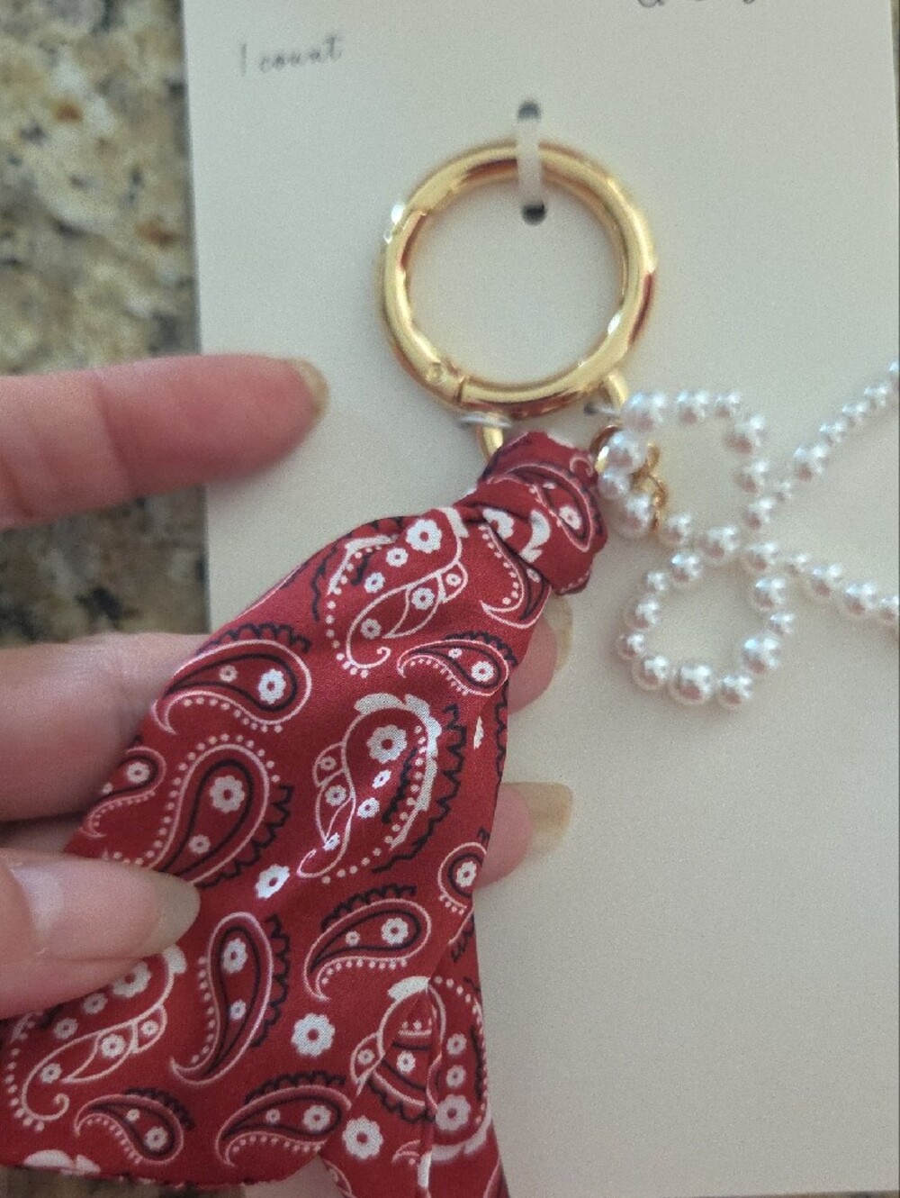 a new day Red Paisley Scarf & Pearl Bag Charm Key Ring - Picture 2 of 2